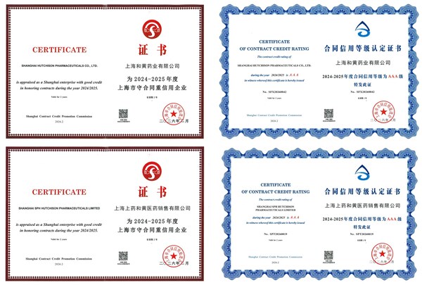 上海和黄药业及子公司上药和黄医药再获"上海市守合同重信用企业"称号